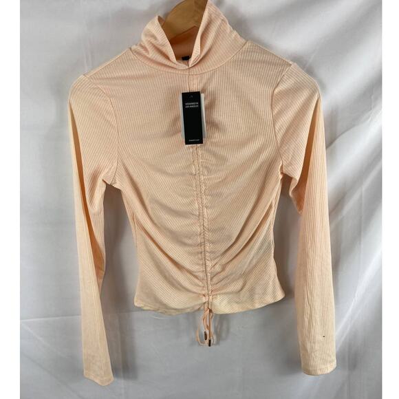 NWT AFRM Ruched Tie long sleeve ribbed top S - Picture 2 of 4